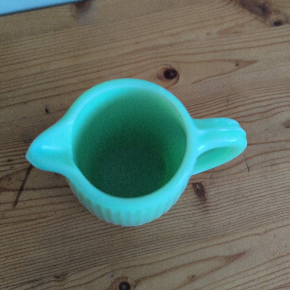 Vintage Jaedite Sugar Bowl With Lid And Creamer - Picture 6 of 8